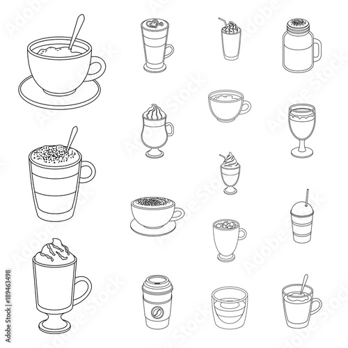 Different kinds of coffee outline icons in set collection for design. Coffee drink vector symbol stock web illustration.