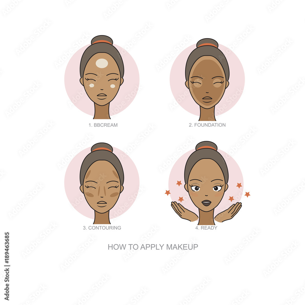 Woman skincare routine Icon collection. Steps how to apply face make-up ...