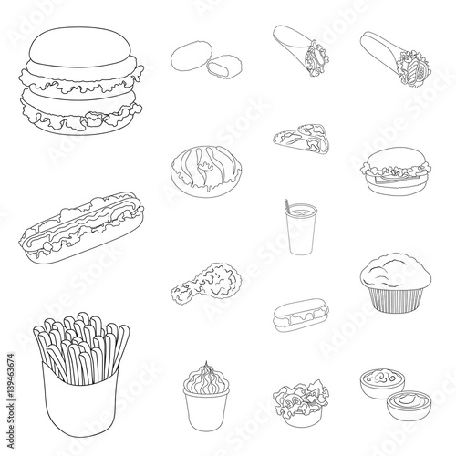 Fast food outline icons in set collection for design.Food from semi-finished products vector symbol stock web illustration.