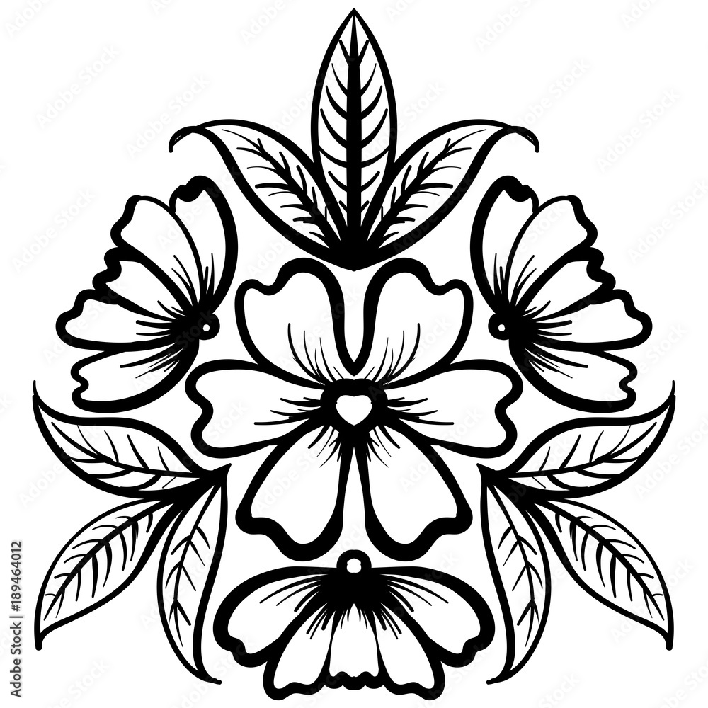 Obraz premium Wild rose flowers drawing and sketch line-art