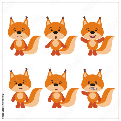 Set funny squirrel in cartoon style. Collection isolated squirrels on white background.