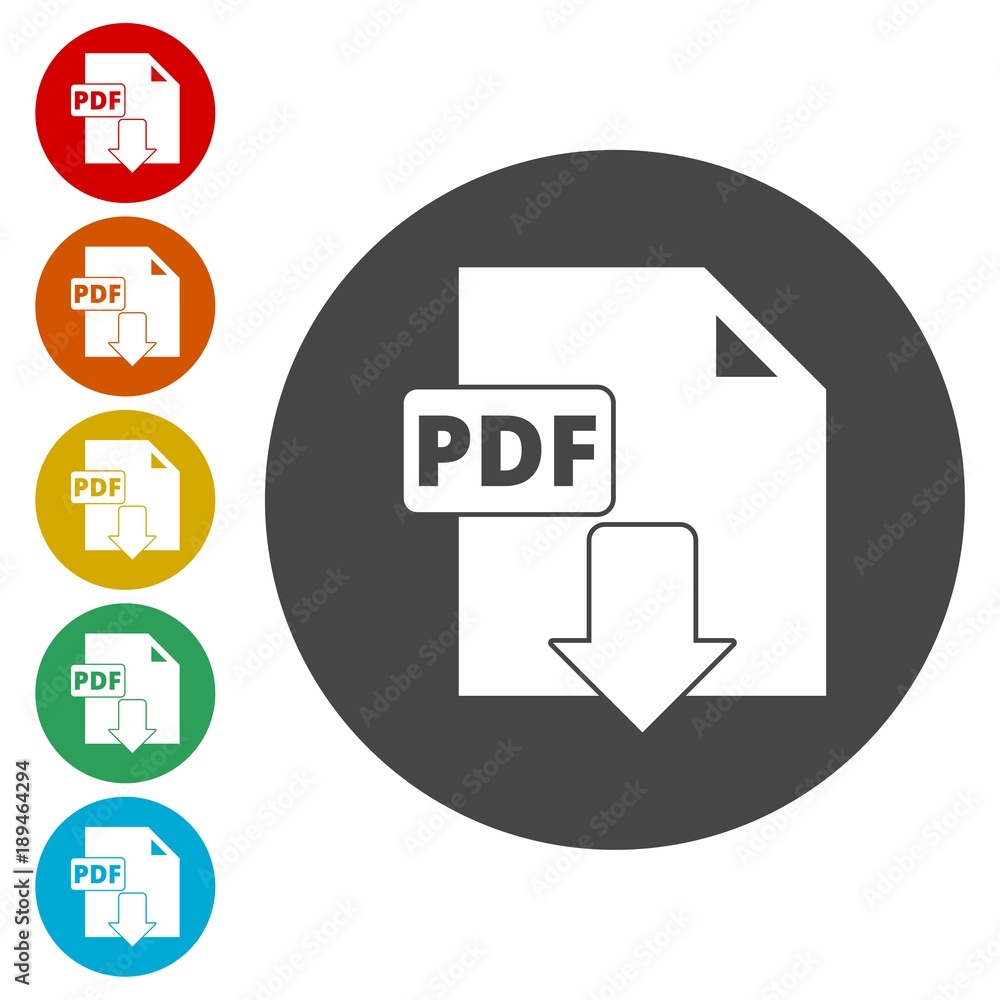 PDF digital document file format flat vector icon, Vector pdf download symbol PDF digital document file format flat vector icon, Vector pdf download symbol