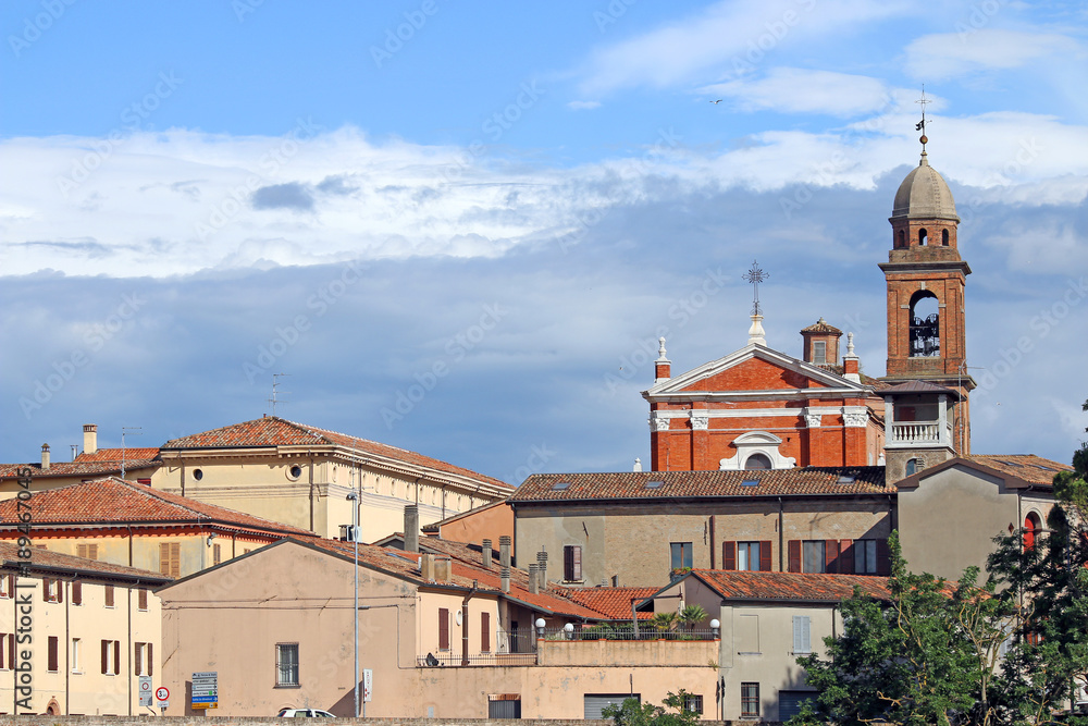buildings and  church tower Rimini Italy