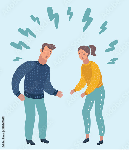 Angry woman screaming at the man. isolated on white