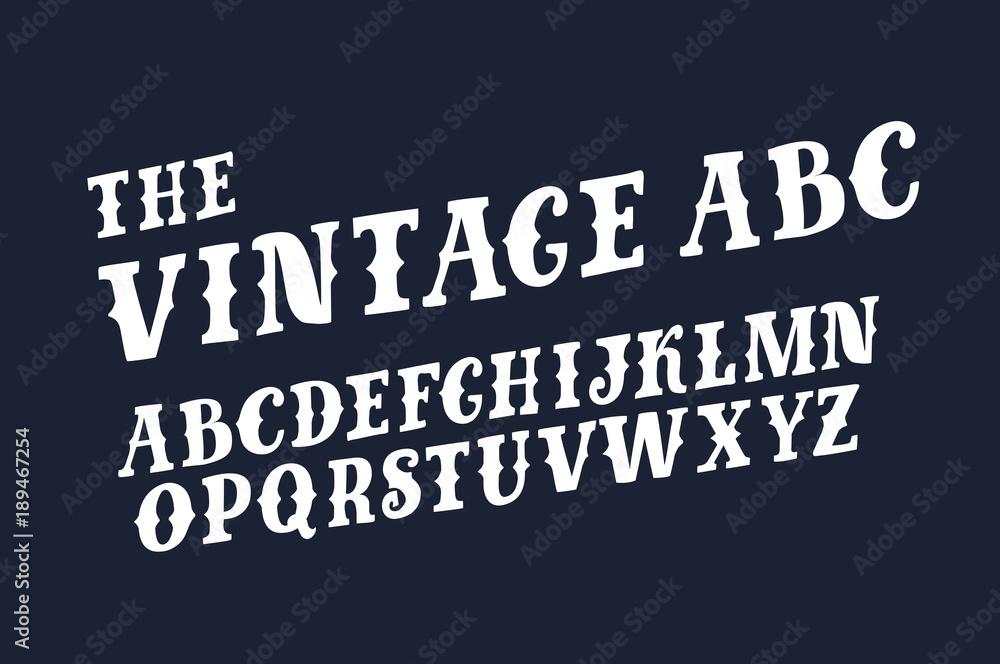 Obraz premium Vector of retro slanted font and alphabet