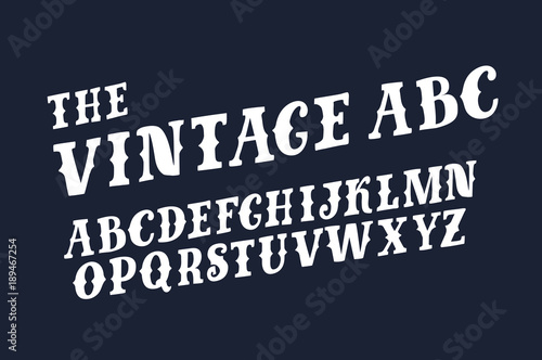 Vector of retro slanted font and alphabet