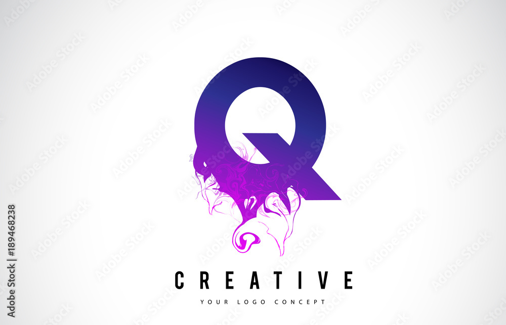 Q Purple Letter Logo Design with Liquid Effect Flowing Q Purple Letter Logo Design with Liquid Effect Flowing