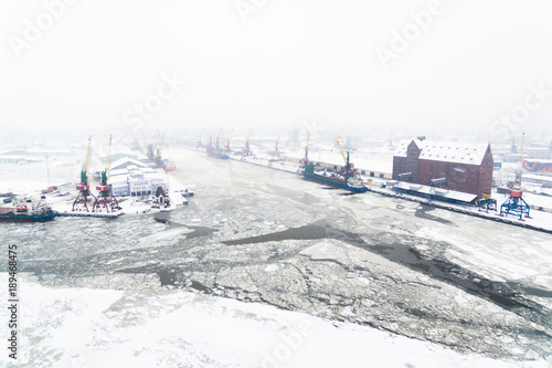 Aerial  The port of Kaliningrad in the cold winter