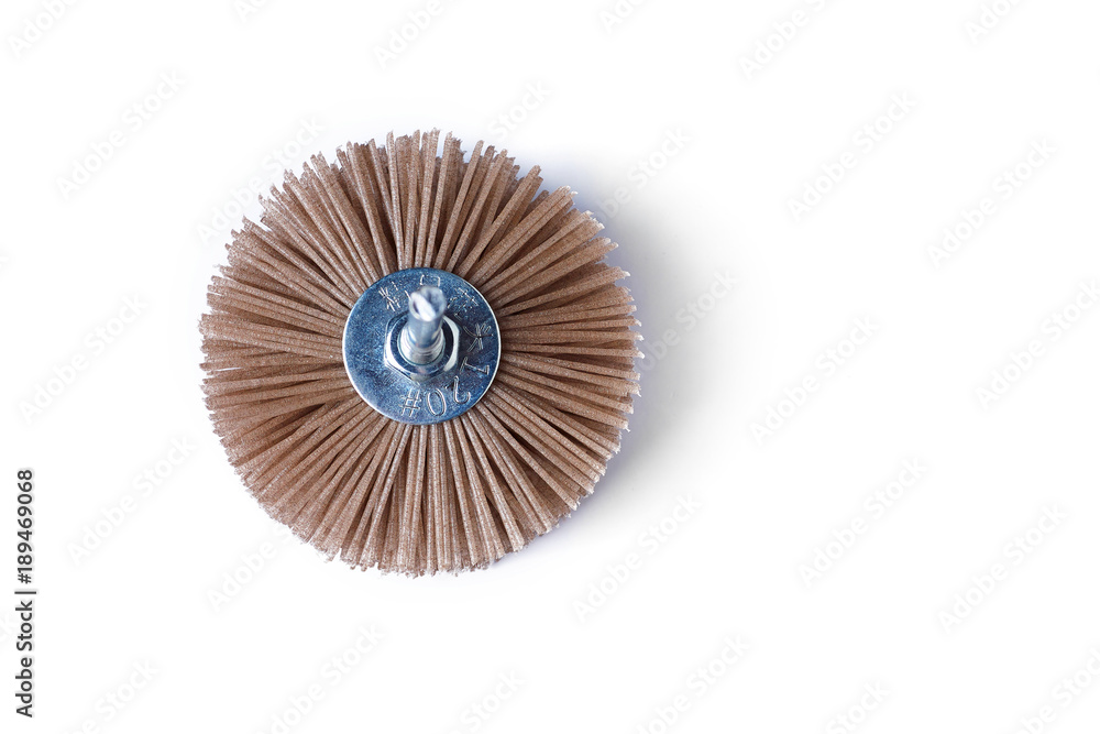 Grinding brush nylon for a drill on a white background