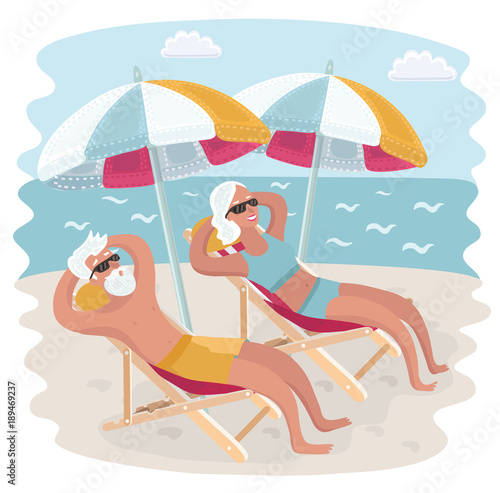 Elderly couple relaxing in their deck chairs