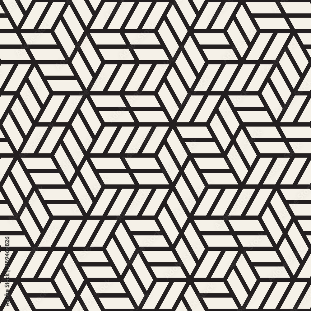 Vector seamless stripes pattern. Modern stylish texture with monochrome trellis. Repeating geometric hexagonal grid. Simple lattice design.