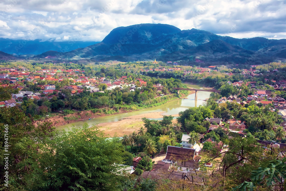 Luang Prabang city, Laos, at the confluence of the Mekong and Nam Khan rivers, UNESCO World Heritage site