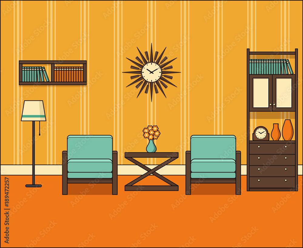 Phòng khách kiểu retro thập niên 60 sẽ mang lại cho bạn cảm giác thăng hoa với phong cách độc đáo và hoàn thiện trong sinh hoạt. Thiết kế phẳng giúp tạo sự thoải mái và thoáng mát trong mùa hè. Bộ sưu tập này sẽ khiến bạn \