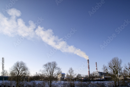 Ecological problem, industry, a huge factory is working photo