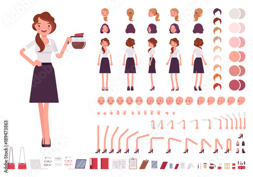 Young secretary character creation set