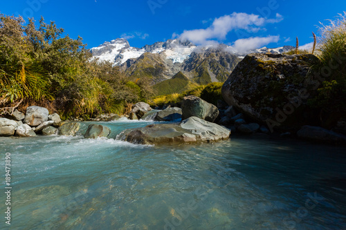 Blue river at Mt. Cook National Park, New Zealand	