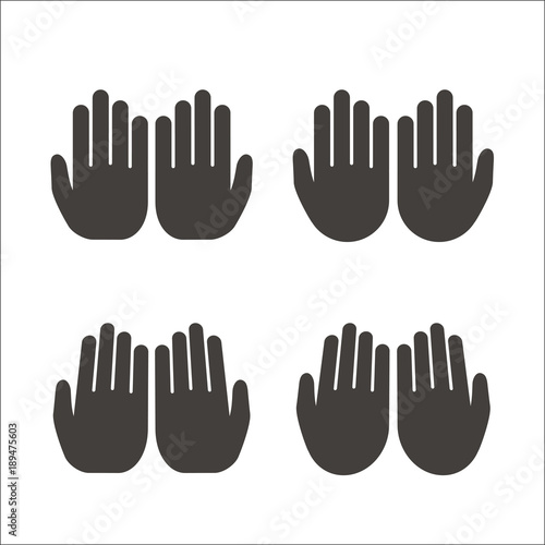 Set of open hands Muslim prayer on white background