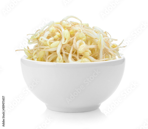 Bean Sprouts in white bowl on white background