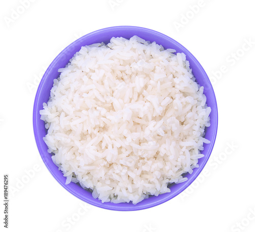 Rice in a bowl on white background