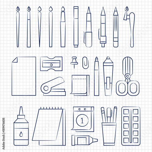 Pen drawing office stationery linear icons