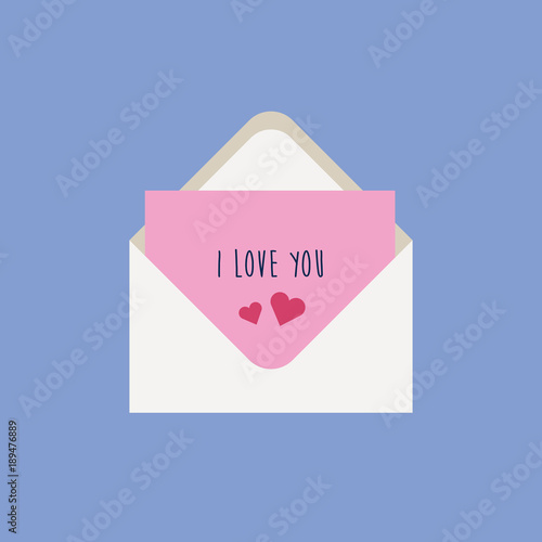 Valentine post, a Valentine's day greeting card with an envelope and letter. Vector illustration in flat style