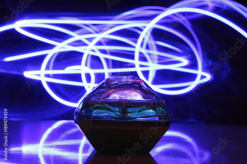 Bottle with liquid in lights