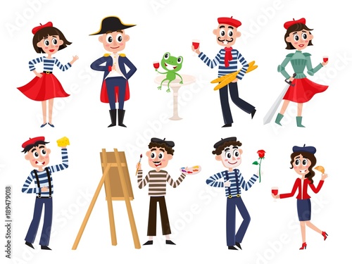 vector flat french parisian culture traditional people. Woman