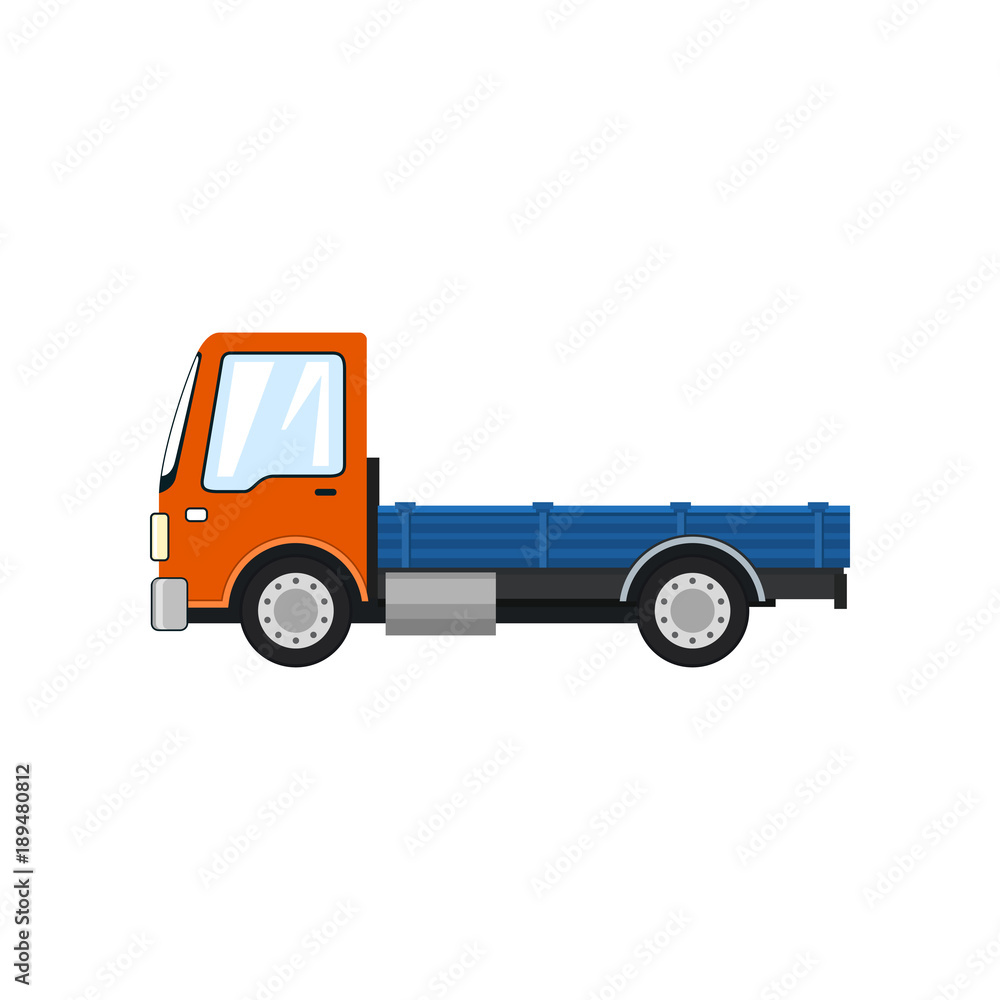 Orange Mini Lorry without Load Isolated on White Background, Delivery Services, Logistics, Shipping and Freight of Goods, Vector Illustration