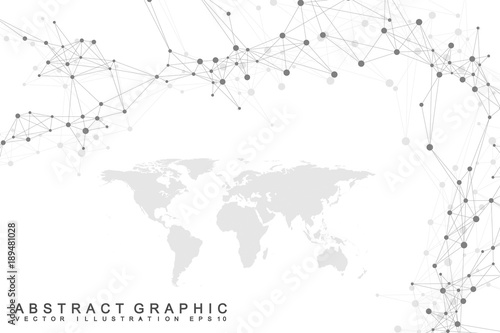 Political World Map with global technology networking concept. Digital data visualization. Lines plexus. Big Data background communication. Scientific vector illustration