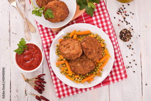 Meatballs on white dish. 