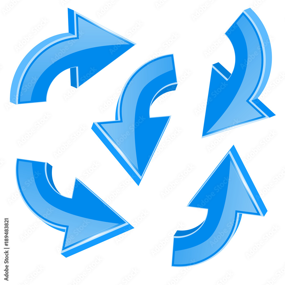 Blue turning arrows. 3d shiny icons set