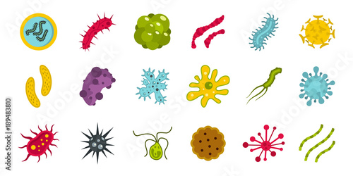 Germs icon set, flat style
