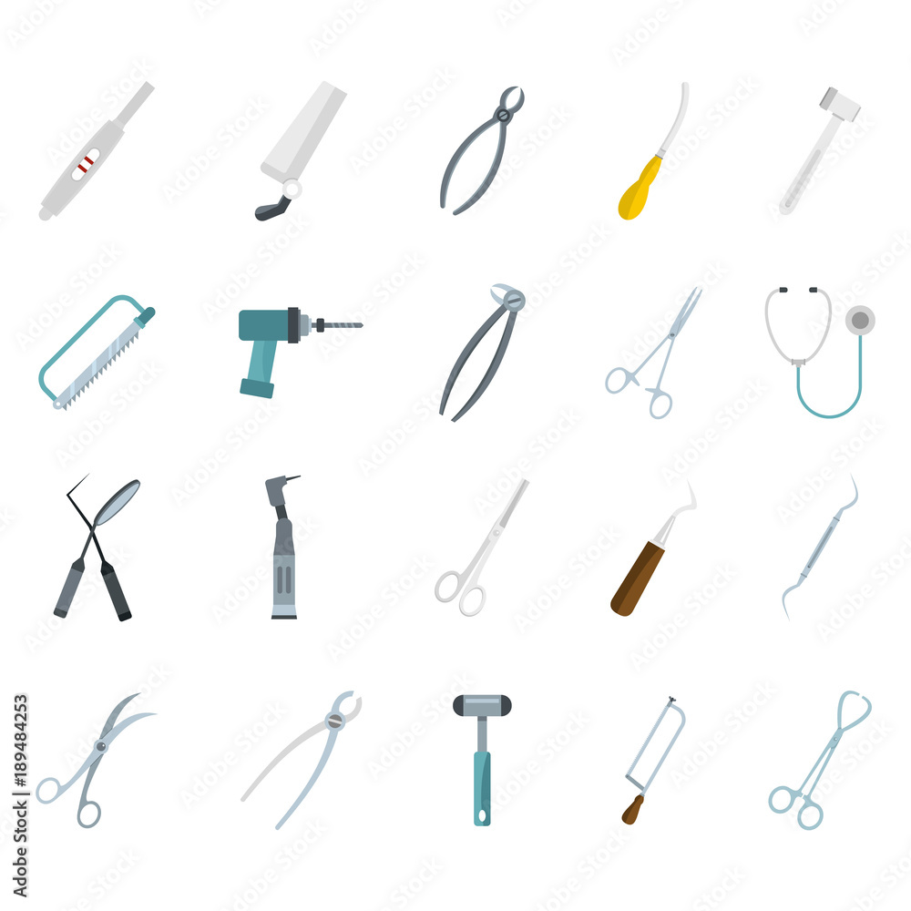 Medical tools icon set, flat style Medical tools icon set, flat style