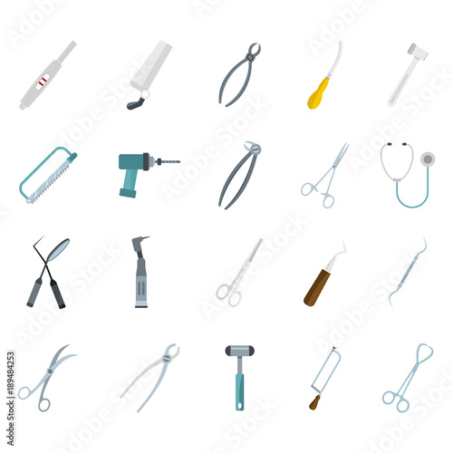 Medical tools icon set, flat style