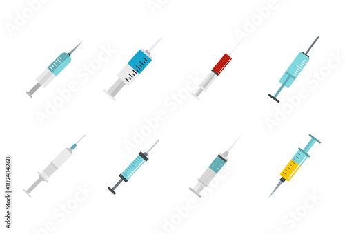 Syringe icon set, flat style