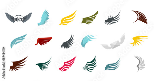 Wings icon set, flat style