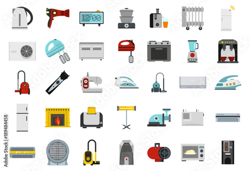 Home appliances icon set, flat style