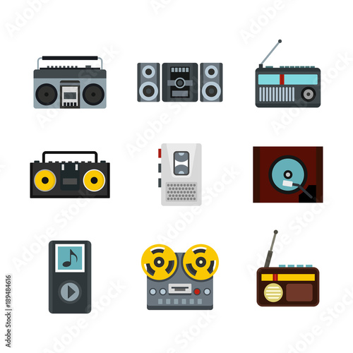Record player icon set, flat style
