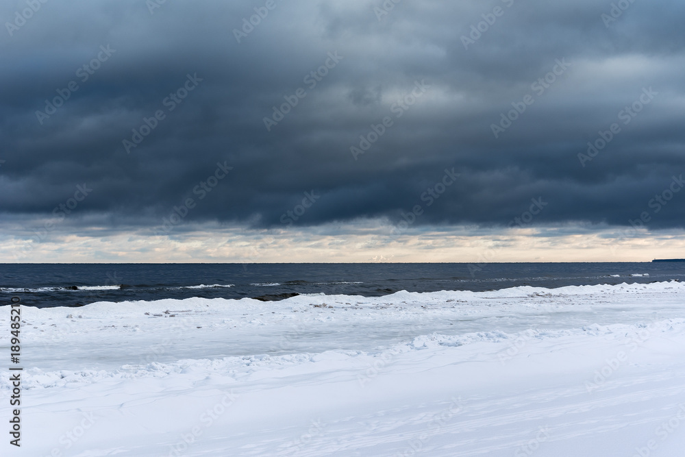 Icy coast of Baltic sea in winter.