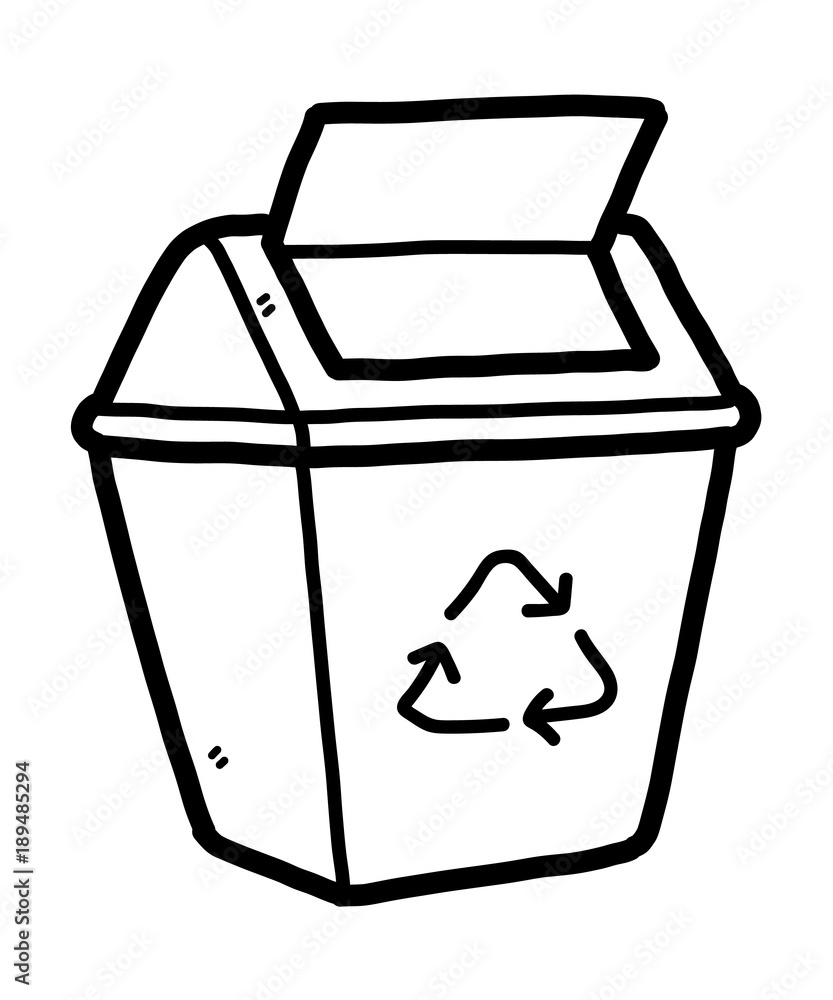 recycle bin / cartoon vector and illustration, black and white, hand
