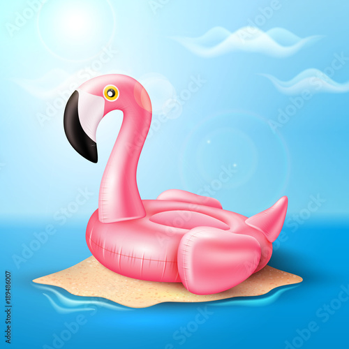 Vector flamingo inflatable pool ring on beach © belokrylowa