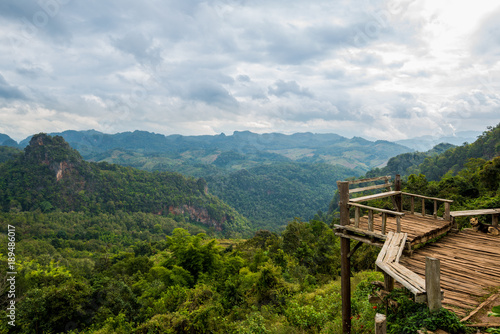 Terrace view with safety bar in the forest mountain valley  North of Thailand