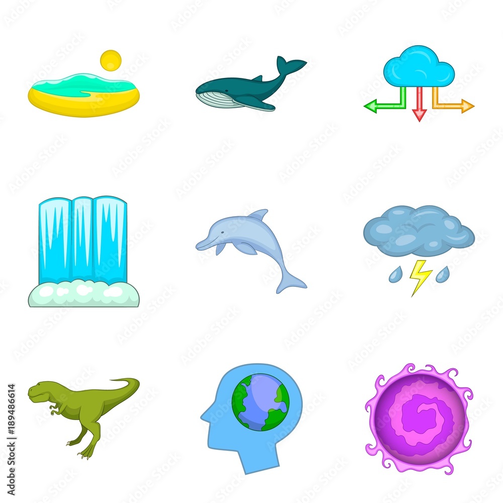 Clime icons set, cartoon style Clime icons set, cartoon style