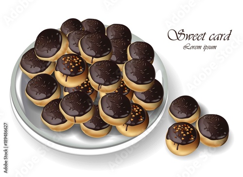 Chocolate profiteroles or profitroli sweet dessert Vector realistic
