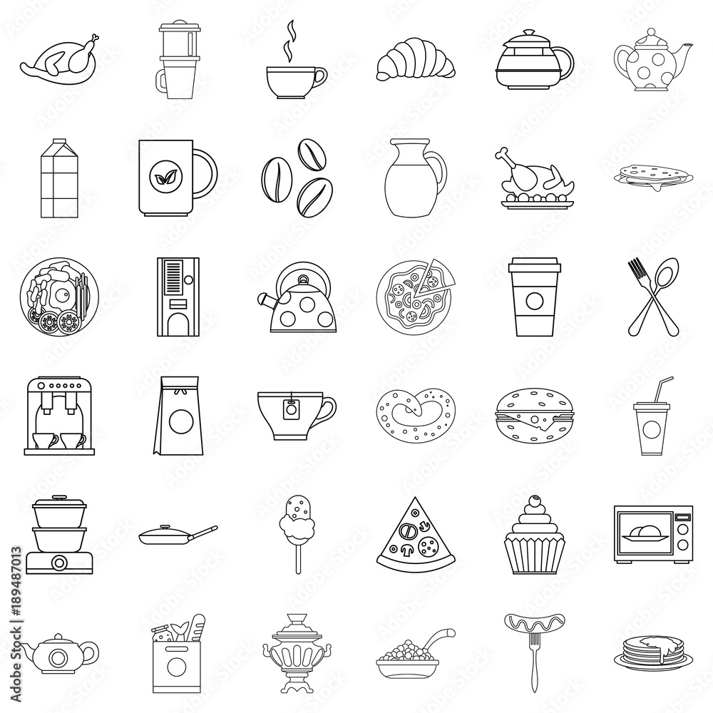 Eatables icons set, outline style Eatables icons set, outline style