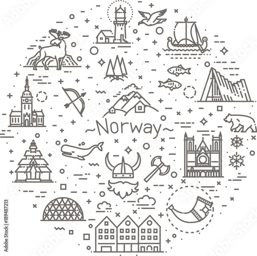 City sights vector icons. Norway landmark.