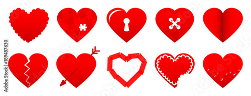 10 Red Hearts Icons Set