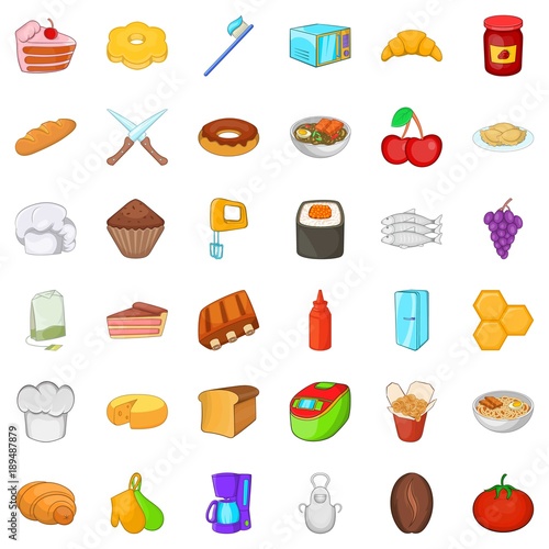 Variety of food icons set, cartoon style