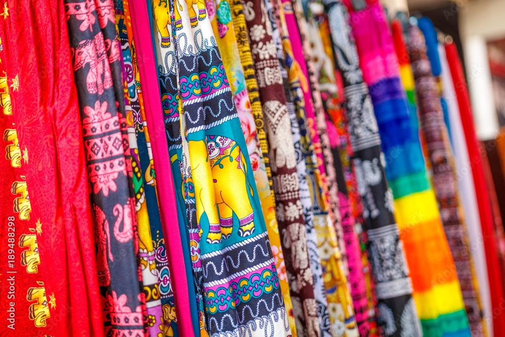 Close up of Colorful traditional fabric texture in Sri Lanka.