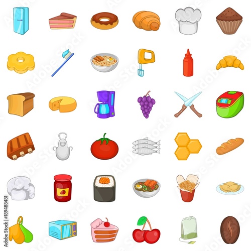 Celebratory meal icons set, cartoon style